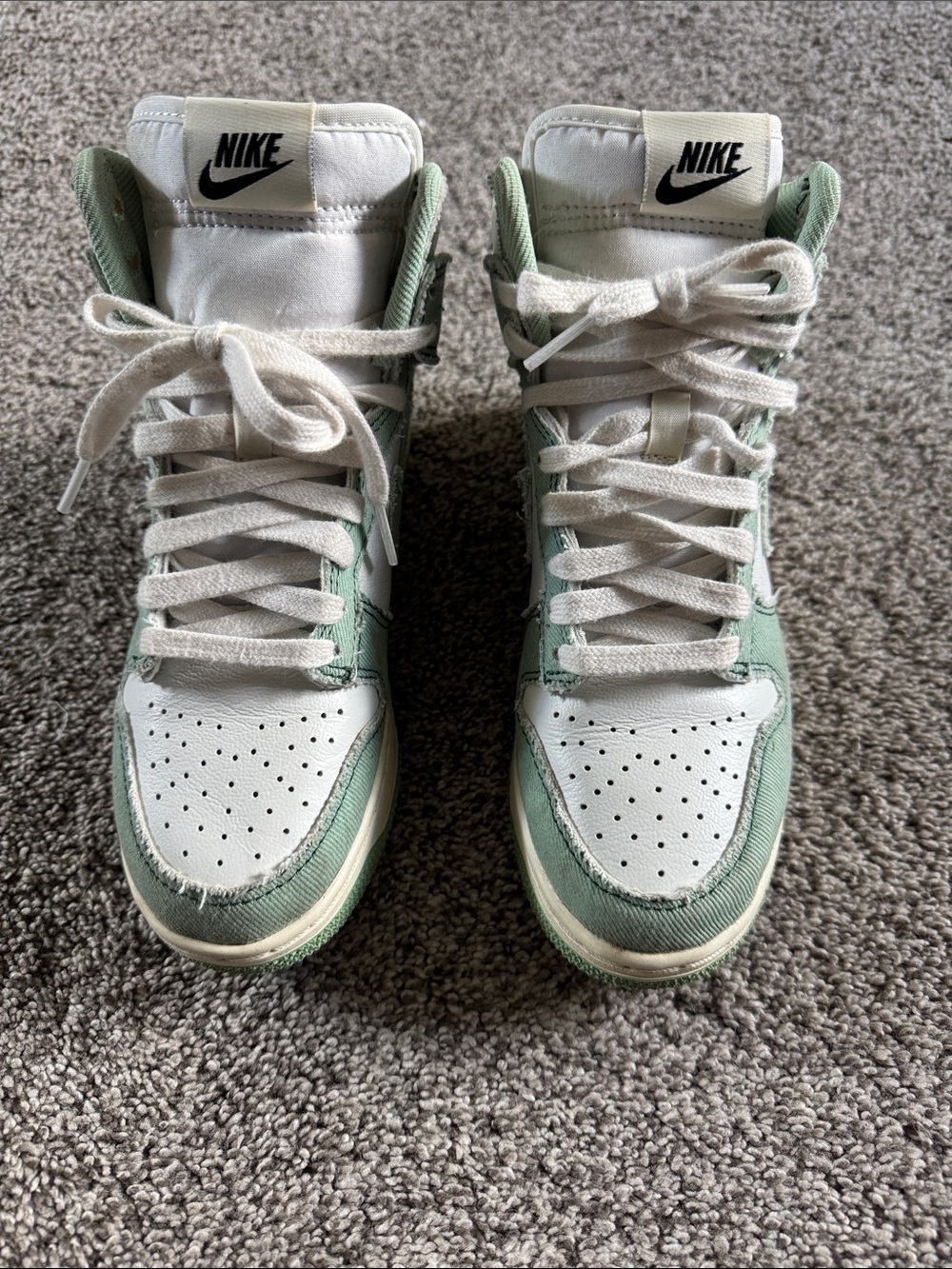 Nike Kids High-Top Sneakers in White and Mint Green